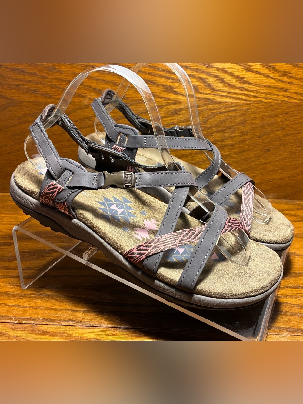 Skechers Memory Foam Outdoor Strappy Comfort Sandals Taupe Pink Size 8 Wide